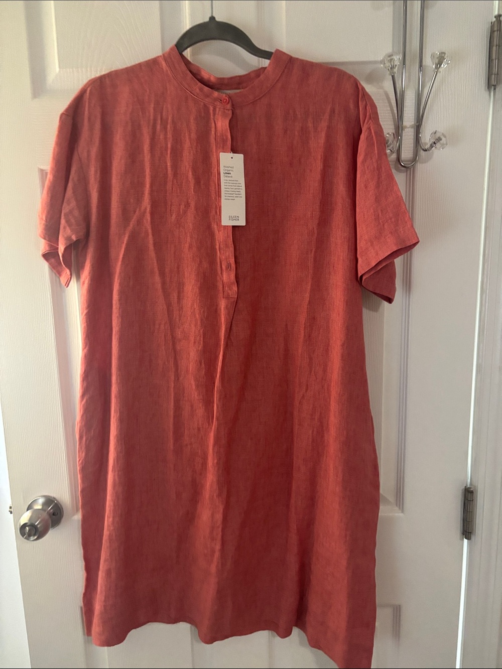 Eileen Fisher Rust Orange Short-Sleeve Mandarin Button Tunic
